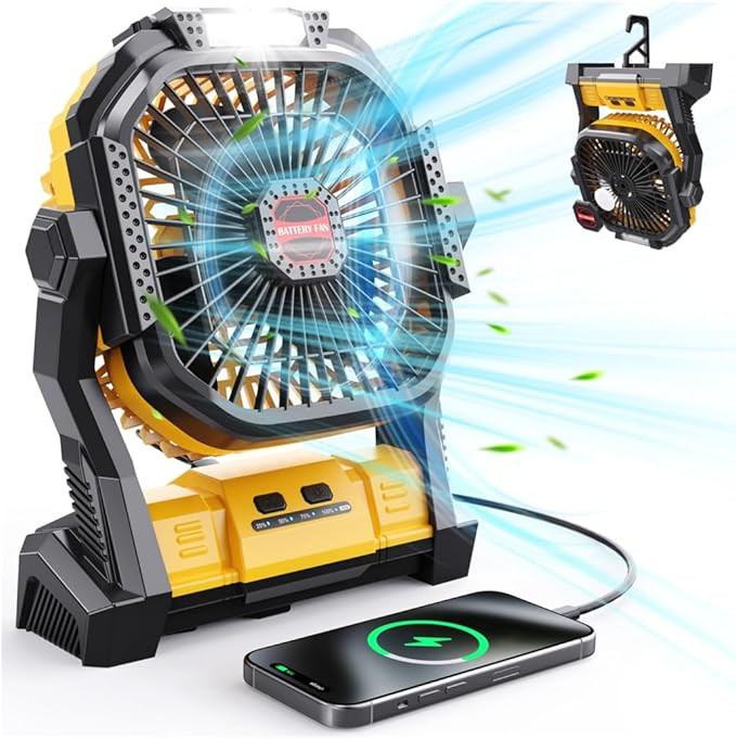 Portable Battery Operated Fan, 20000mAh Rechargeable Camping Fan with LED Lantern, Hang Hook, Cam... | Amazon (US)