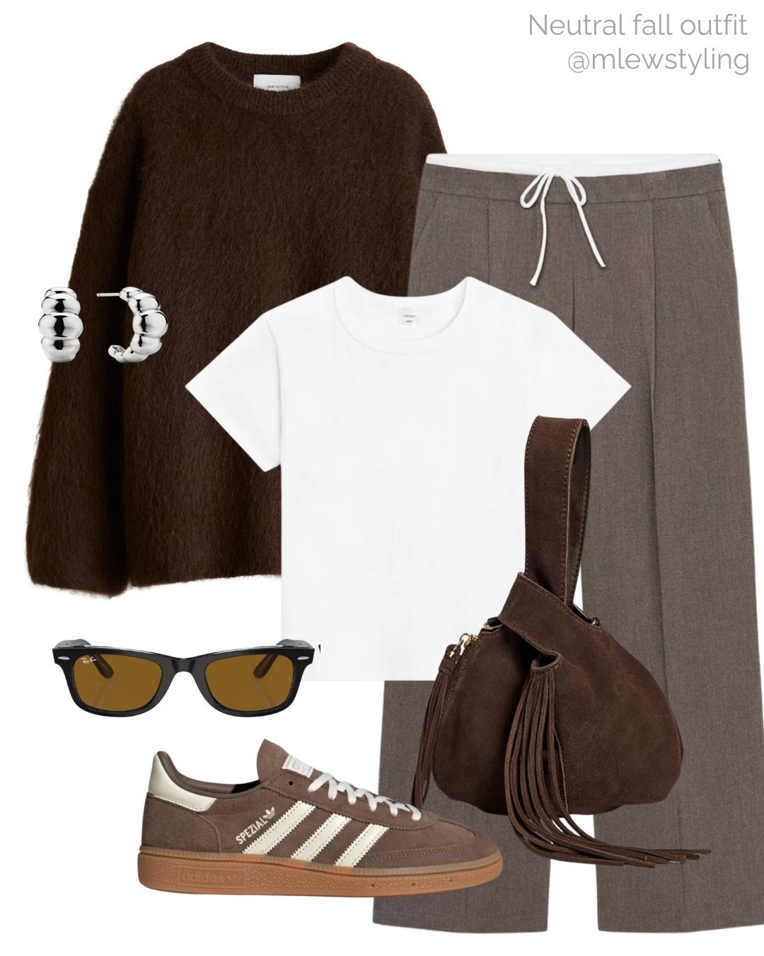 Everyday fall outfit with a brown mohair sweater and double waist pants 🤎

Tags: leset white t-shirt, brown adidas spezial sneakers, brown suede bag, rayban sunglasses, weekend outfit, autumn style 

#LTKStyleTip #LTKShoeCrush #LTKItBag