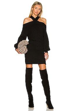 Line & Dot Ariana Cold Shoulder Sweater Dress in Black from Revolve.com | Revolve Clothing (Global)