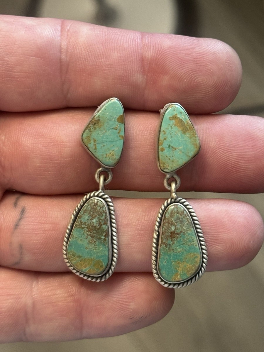 STERLING SILVER NATIVE AMERICAN SW LARGE TURQUOISE DANGLE DROP STUD EARRINGS 925 | eBay US
