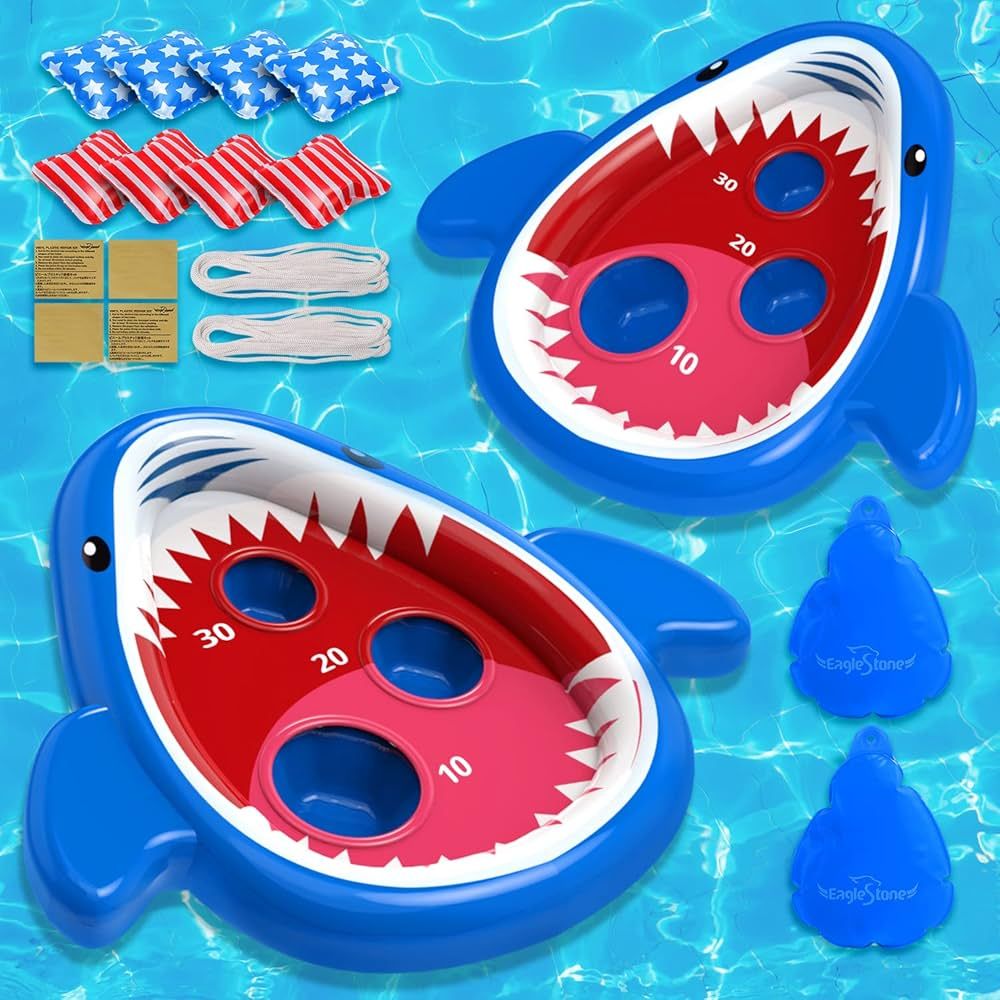 EagleStone 2 PCS Pool Shark Cornhole Toys for Kids, Inflatable Swimming Pool Toys for Adults Fami... | Amazon (US)