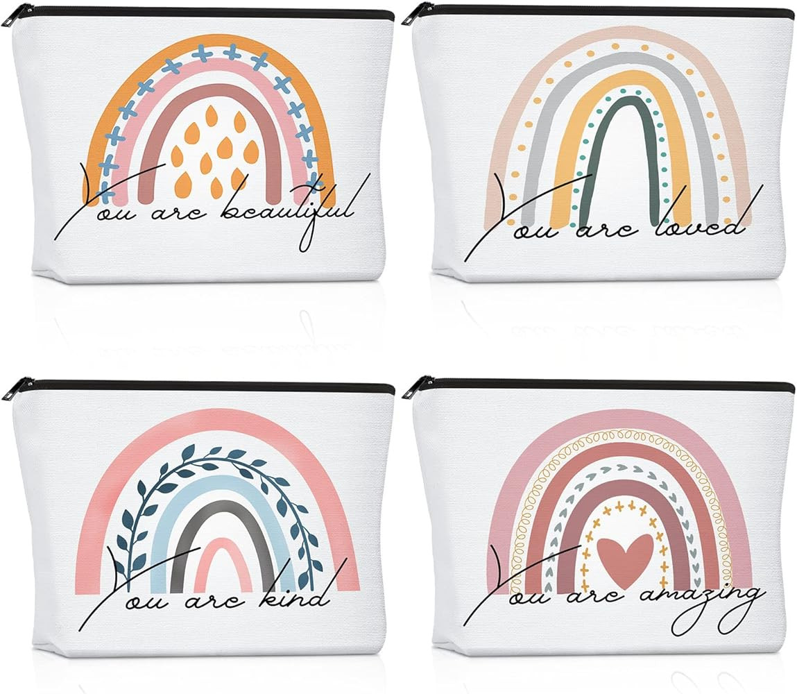 4 Pcs Rainbow Cosmetic Bag Teacher Nurse Inspirational Gift Bags for Women Girls You Are Loved Be... | Amazon (US)