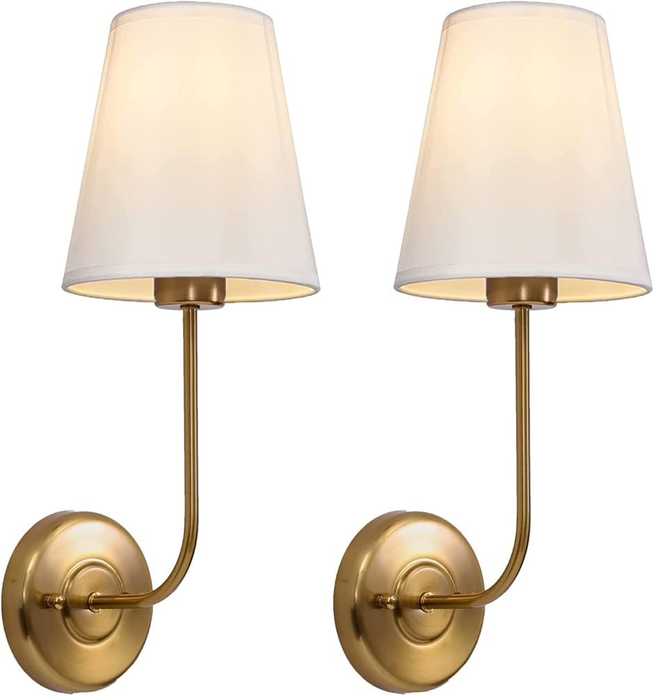 Wall Sconce Light Fixture Decor Set of 2 pcs with Flared White Fabric Shade Antique Vintage Indus... | Amazon (US)
