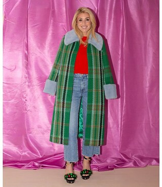 x The Nat Note Patsy Textured Plaid Tweed Peter Pan Faux Fur Collar Trench Coat | Dillard's