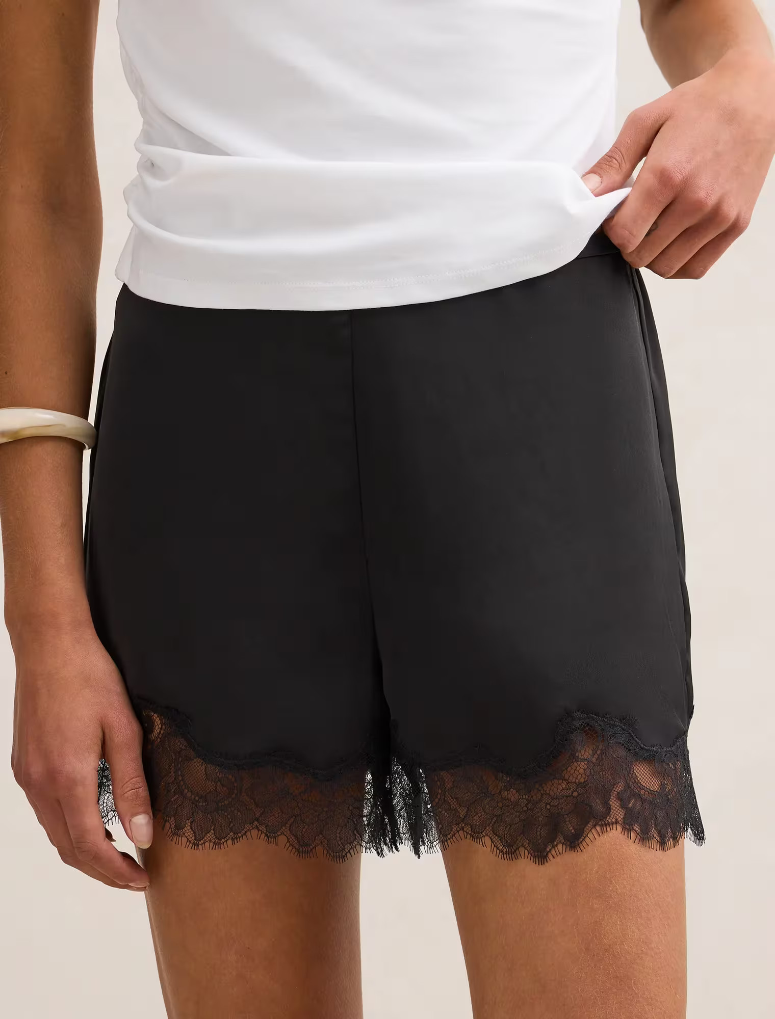 Forever New Women's Jessica Lace Trim Satin Shorts in Black | Forever New (AU)