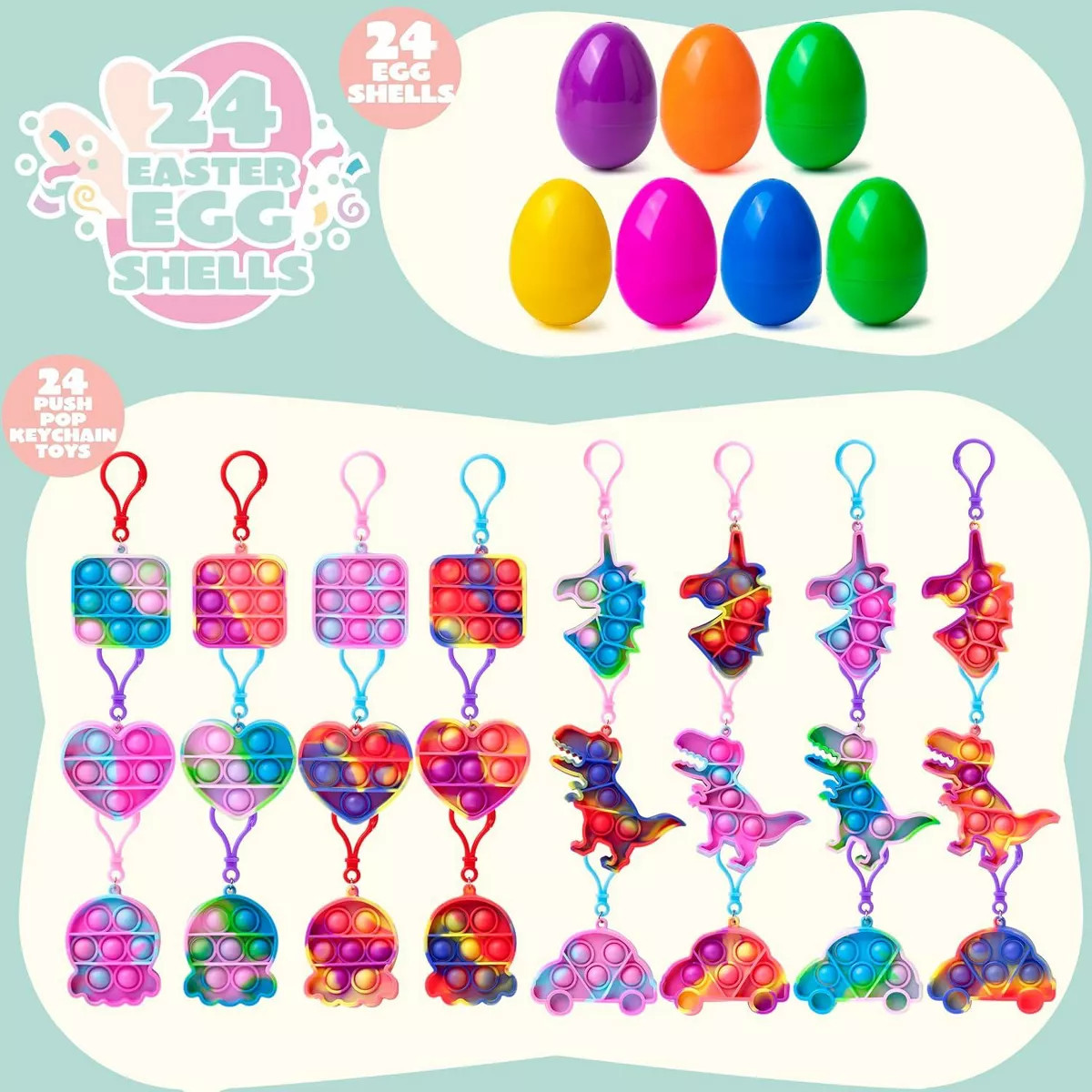 Joyfy 24 Packs Prefilled Easter Eggs with Pop Fidget Keychain, Stress Relief Toys for Kids Easter... | Target