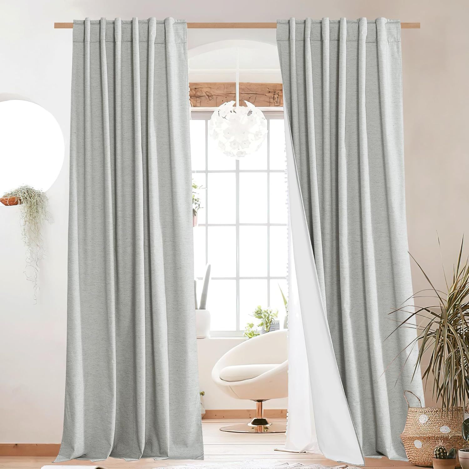 NICETOWN Grey Full Shade Linen Curtain Panels 84 inches Long, Pair of Energy Smart & Noise Blocki... | Amazon (US)