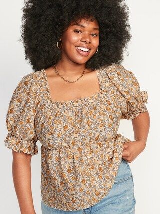 Puff-Sleeve Square-Neck Floral Babydoll Blouse for Women | Old Navy (US)