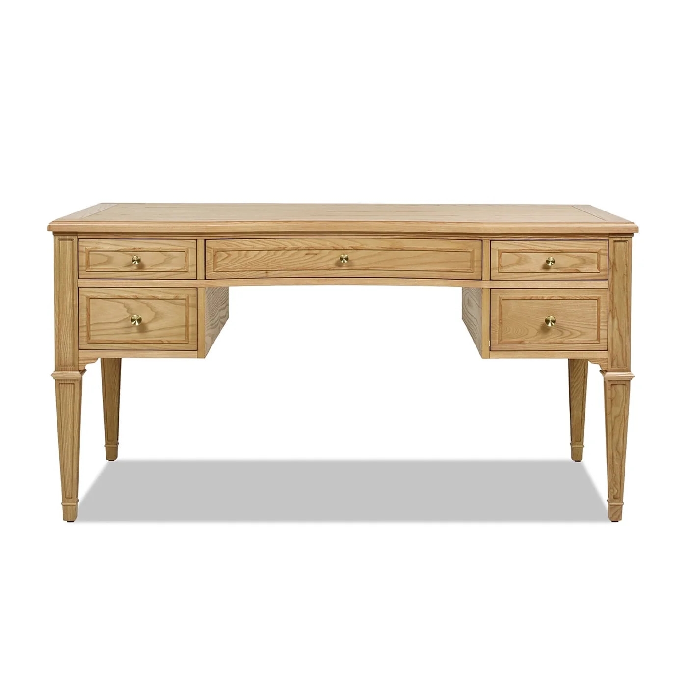 JTH LUXE Dauphin Gold Accent 5-Drawer Wood Executive Desk, Natural Brown Ash Wood & Veneer | Walmart (US)