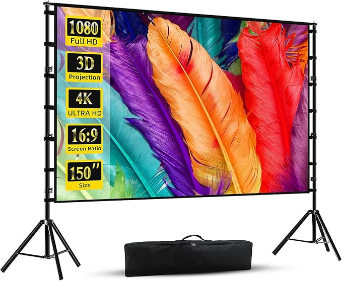 Projector Screen with Stand, Wootfairy 150 inch Portable and Foldable Projection Screen 4K HD 16:... | Amazon (US)