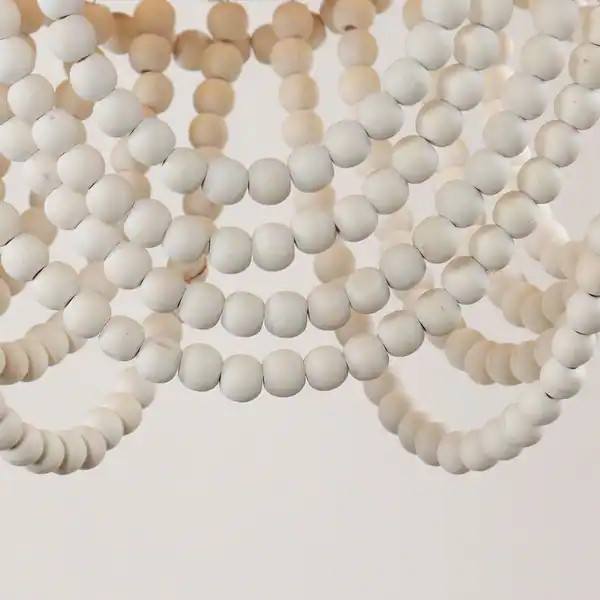 Farmhouse Beige Layered Wood Beaded 4-Light Chandelier | Bed Bath & Beyond