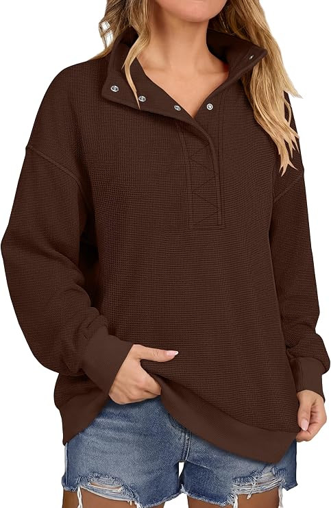 ANRABESS Waffle Knit Sweatshirt for Women Henley Pullover | Lightweight Comfy Soft, Long Sleeve L... | Amazon (US)