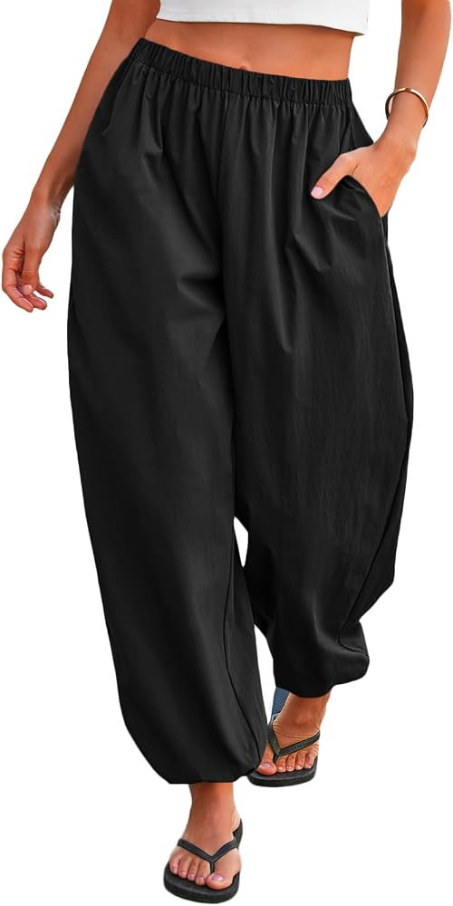 Tankaneo Womens Balloon Pants Elastic Waist Wide Leg Lantern Trousers | Amazon (US)