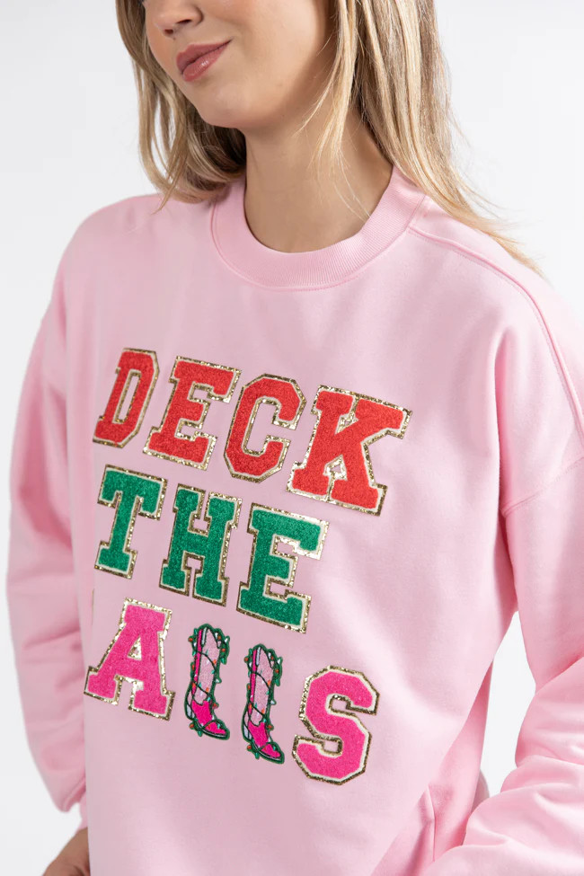 Deck The Halls Chenille Patch Light Pink Oversized Graphic Sweatshirt Macy Blackwell X Pink Lily | Pink Lily