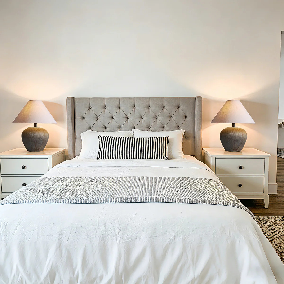 Iftikar Rustic Earthenware Table Lamp With Vertical Texture, Linen Shade & Bulb Included \u2014 M... | Wayfair North America