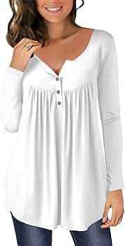MODARANI Womens Fit and Flare Tunic Tops Pleated Ruffle Shirt Casual Solid Color&Floral | Amazon (US)