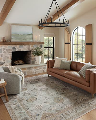 Loloi Magnolia Home by Joanna Gaines Millie Collection MIE-02 Sky/Gold 9'-6" x 9'-6", .25" Pile Height, Round Area Rug | Amazon (US)