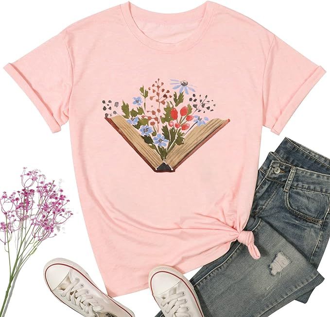 Book Lovers T-Shirt Women Funny Wildflowers Book Reading Shirt Cute Book Lover Gift Shirts Teache... | Amazon (US)