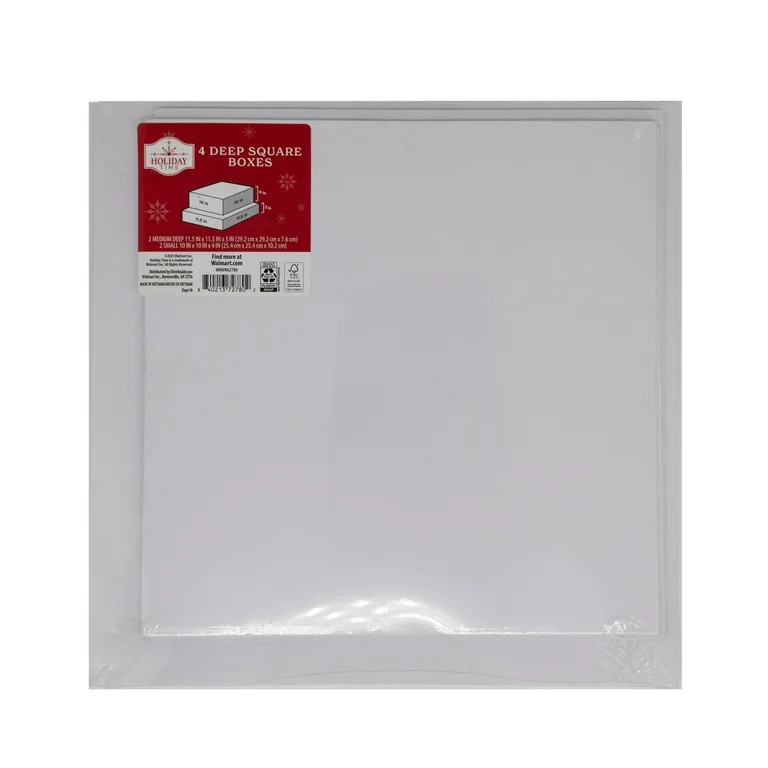 Christmas Paper Square Gift Boxes, White, 2 Sizes, 4 Count, by Holiday Time | Walmart (US)