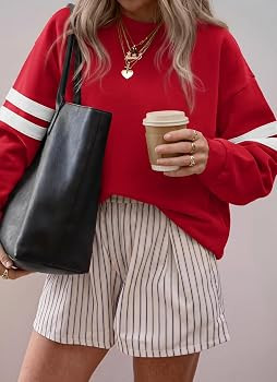 BTFBM Womens Varsity Striped Tops Crewneck Sweatshirt | Amazon (US)