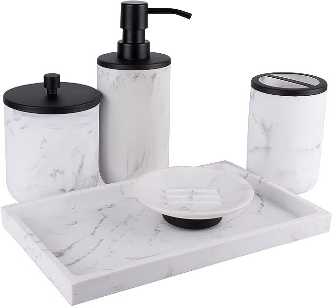 L'MKI Bathroom Soap Dispenser Set - Bathroom Toothbrush Holder Set, Marble Bathroom Accessories, ... | Amazon (US)