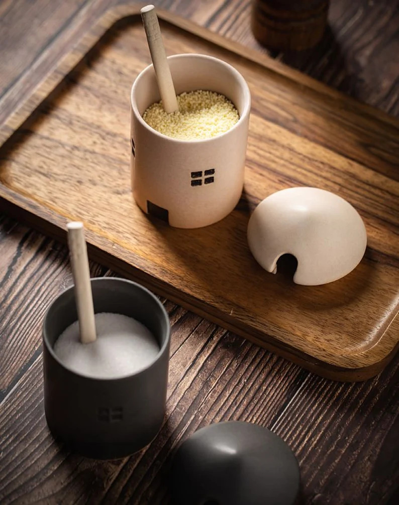 Solid Color House Handmade Ceramics Condiment Jar Condiment Jar With Spoon - Etsy | Etsy (US)