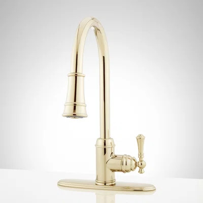 Amberley Single-Hole Pull-Down Spray Kitchen Faucet - Brushed Gold | Wayfair North America