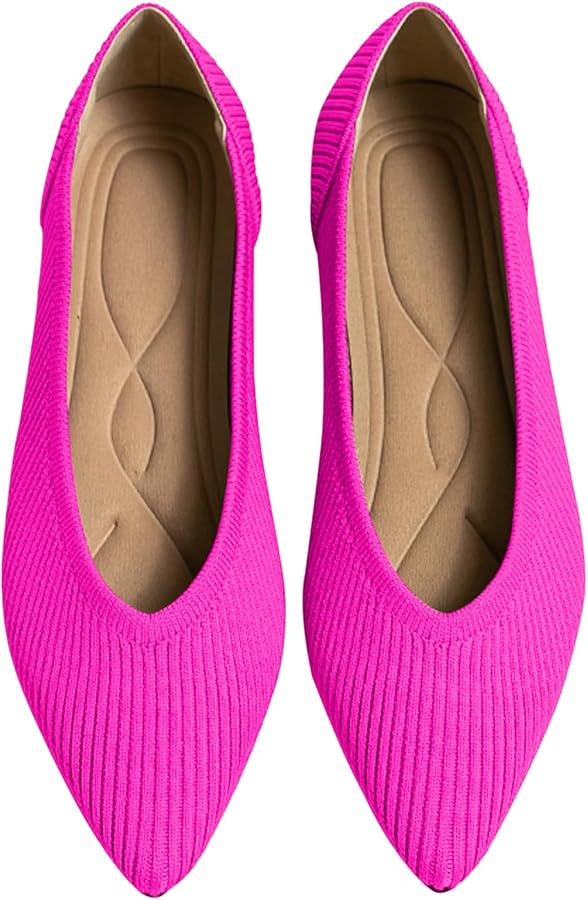 Women's Flats Shoes Pointed Toe Knit Ballet Comfortable Dressy Slip On Flat | Amazon (US)