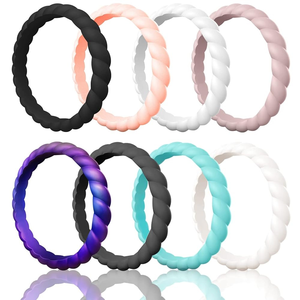 Egnaro Women's Bridal Rings Sets, Thin and Stackable Rubber Rings Women Wedding Bands - 2.5mm Wid... | Amazon (US)