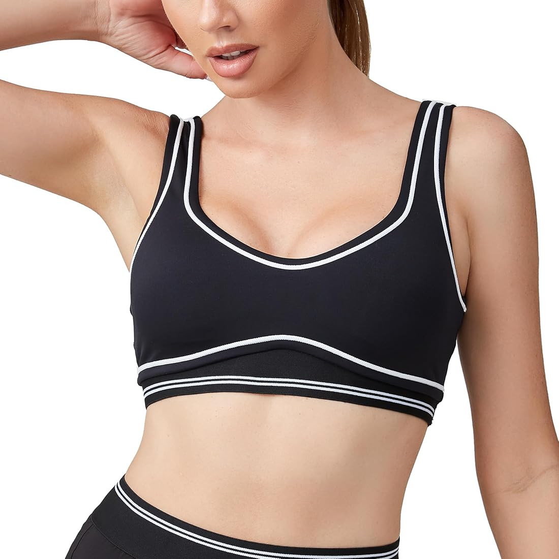 Move With You Women Sweetheart Padded Sports Bra- Workout Fitness Square Neck Low Back Yoga Bra | Amazon (US)