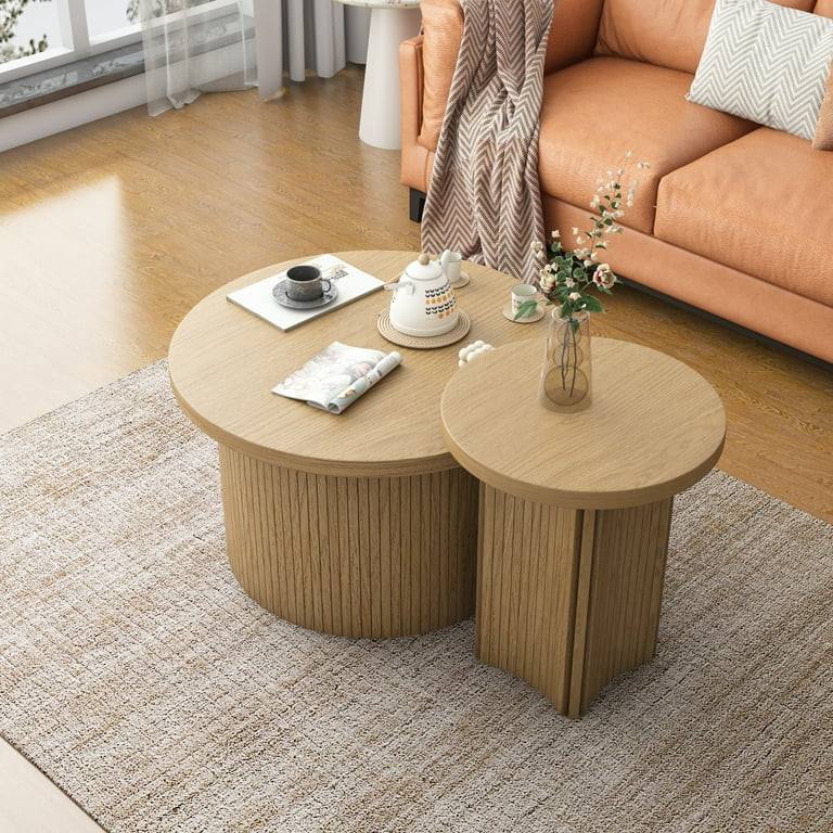 Nesting Coffee Table Set of 2, Wooden Round Coffee Table, Modern Circle Side Table, Accent End Si... | Walmart (US)