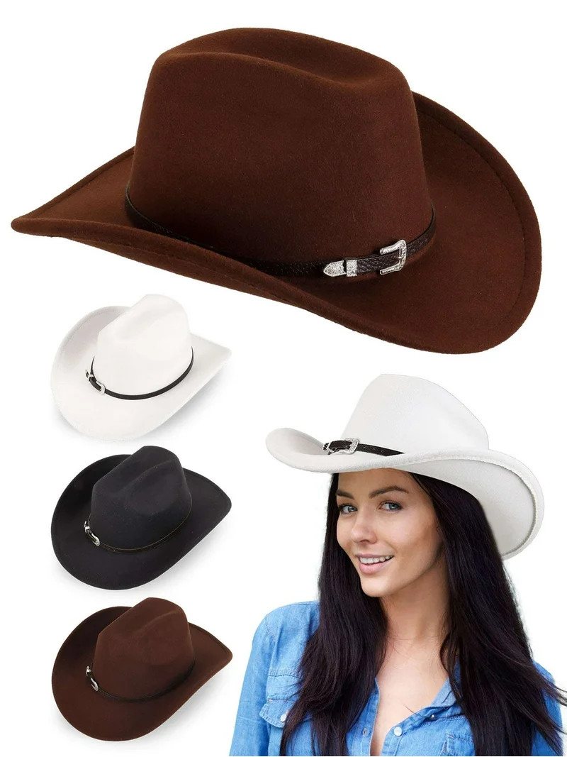 Deago Western Cowboy Hat for Men Women Classic Roll Up Fedora Hat Cowgirl Cap with Buckle Belt (B... | Walmart (US)