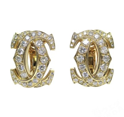 Gorgeous Cartier 18K Yellow Gold Large Diamond Double C 2C Signature Earrings | eBay UK