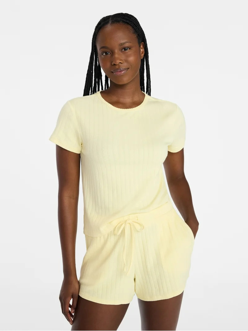 Joyspun Women’s Pointelle Knit Sleepwear Tee with Short Sleeves, Sizes XS-3X | Walmart (US)