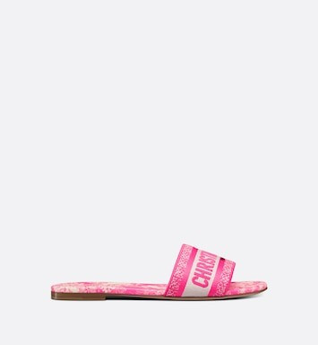 Dway Slide Bright Pink Toile de Jouy Embroidered Cotton | DIOR | Dior Couture