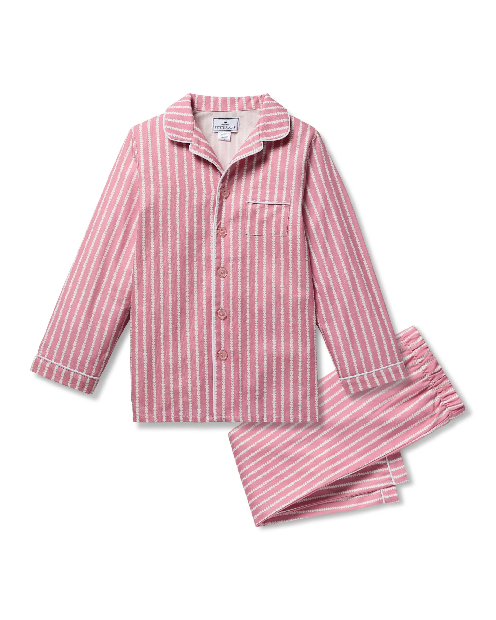 Kid's Twill Pajama Set in Love Lines | Petite Plume