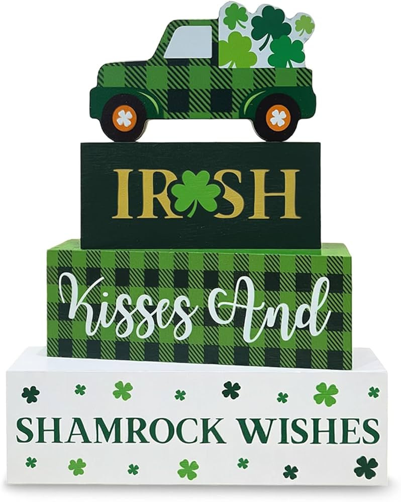 St. Patrick's Day Decorations, 4 Pcs Wooden St. Patrick's Day Table Decorations, Shamrock Truck T... | Amazon (US)