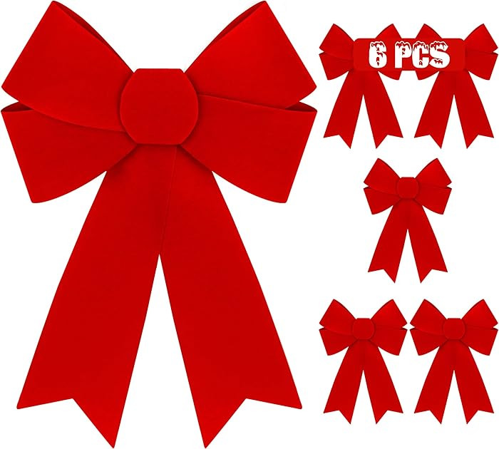 6 PCS Christmas Decorations, 9 x 12 Inches Large Christmas Bows, Red Velvet PVC Hanging XmasTree ... | Amazon (US)