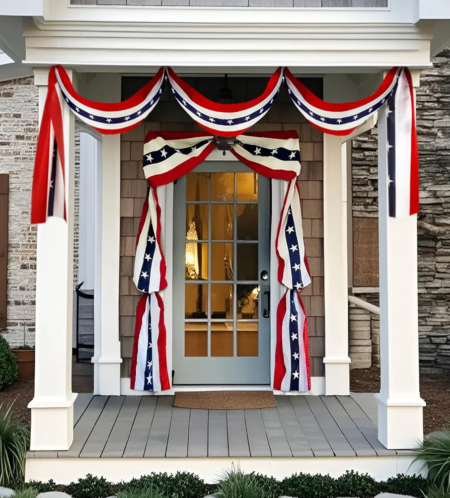 MCJC Patriotic Door Decorations Set, American Flag Bunting with Stars, Triangle Flag Garland, Fro... | Amazon (US)