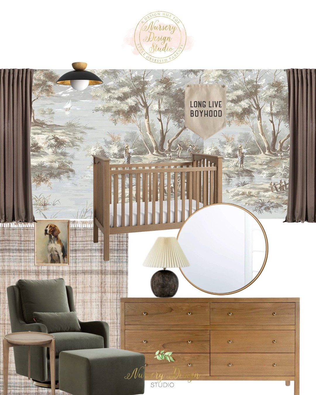 Warm, storied, and made for little adventures—Felix’s nursery pairs a scenic toile wallpaper with a seadrift crib, warm wood dresser, deep olive glider, plaid rug, and collected details for an elevated take on the classic boy’s nurser

#LTKBaby #LTKKids #LTKBump