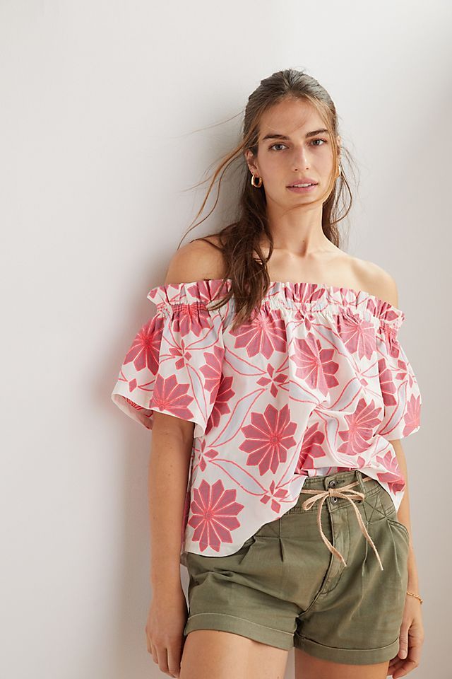 Maeve Embroidered Off-The-Shoulder Blouse | Anthropologie (US)