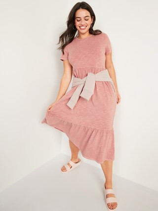 Garment-Dyed Fit & Flare Slub-Knit Midi Dress for Women | Old Navy (US)