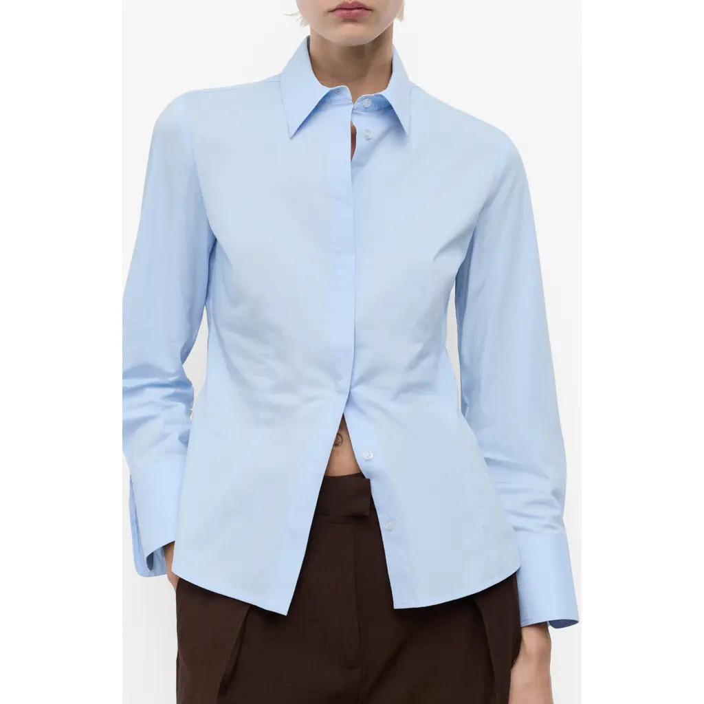 MANGO Slim Fit Stretch Poplin Button-Up Shirt in Sky Blue at Nordstrom, Size 16 | Nordstrom