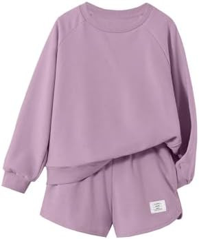 Girls Sweatsuit Long Sleeve Casual Crewneck Sweatshirt and Shorts Set | Amazon (US)