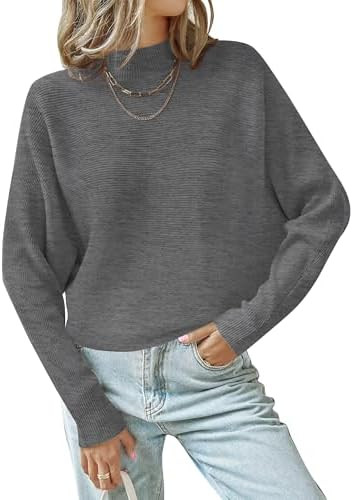 ZESICA Women's Fall 2026 Turtleneck Batwing Long Sleeve Ribbed Knit Casual Soft Pullover Sweater ... | Amazon (US)