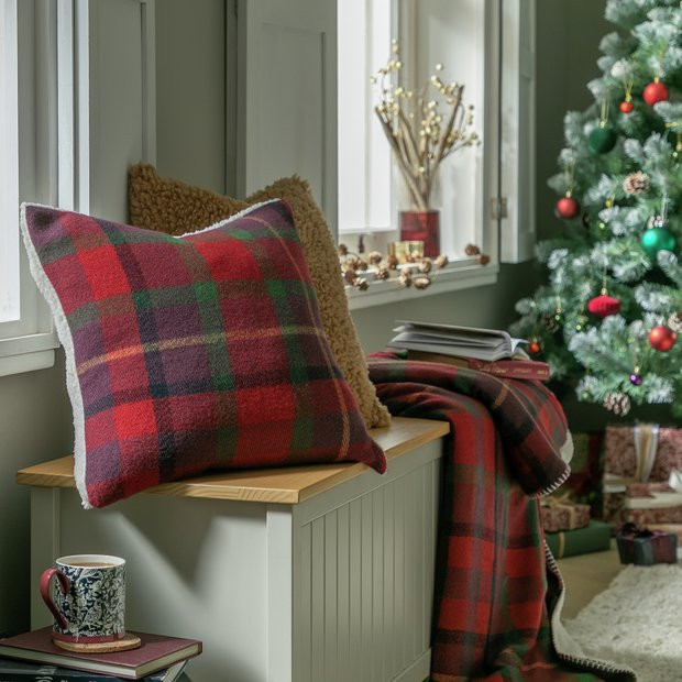 Habitat Christmas Sherpa Check Cushion-Multicoloured-43x43cm | Habitat UK