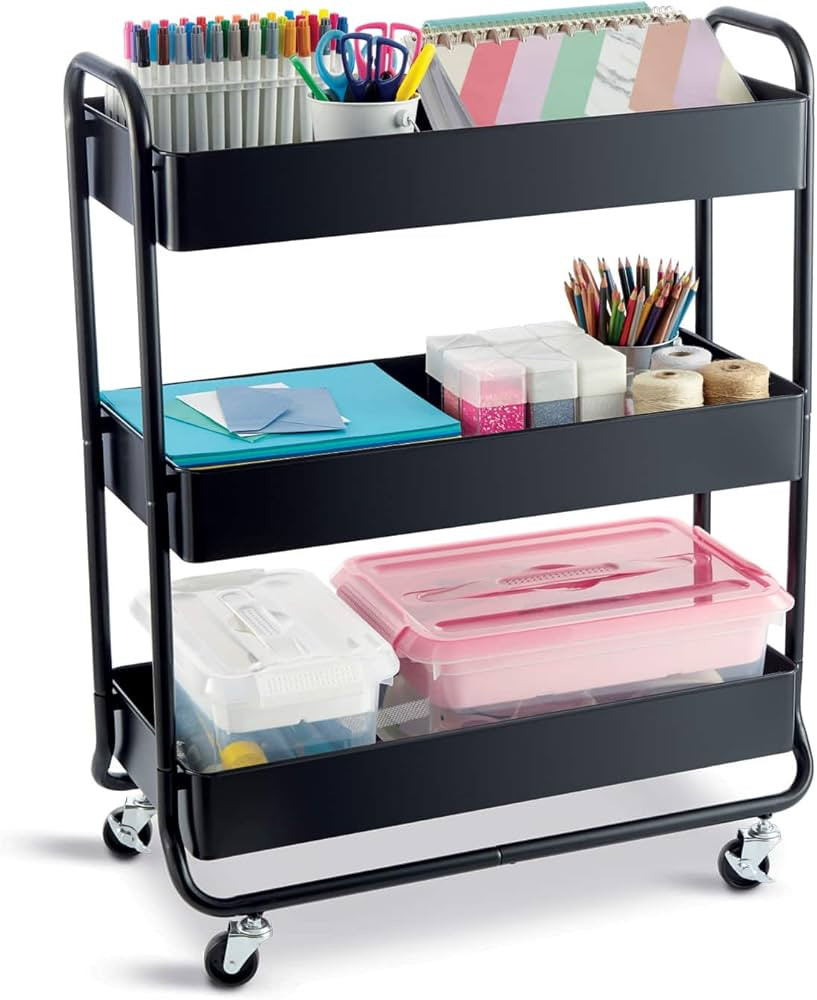Simply Tidy Hudson Black 3-Tier Metal Rolling Cart - Multi-Functional Storage Cart for Home, Offi... | Amazon (US)