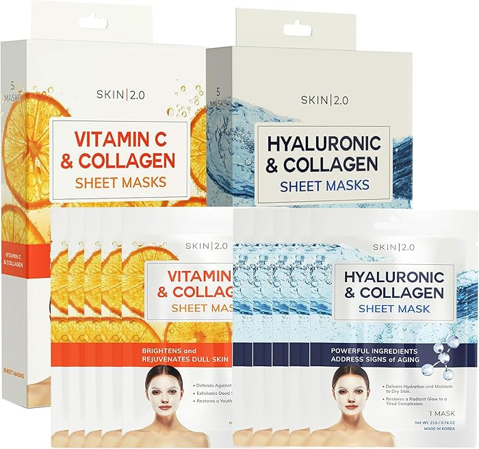 Vitamin C & Hyaluronic Acid Face Mask with Collagen – Dermatologist Tested, Korean Skin Care ... | Amazon (US)