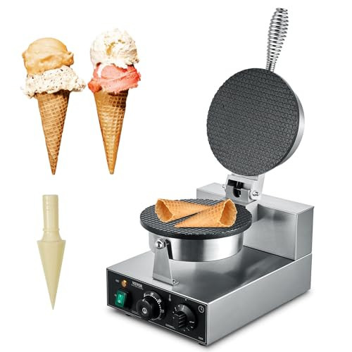 VEVOR Electric Ice Cream Cone Maker, Commercial 1230W Waffle Cone Machine, Non-Stick Stainless Steel Egg Roll Mold, with Temperature and Time Control, Handle, for Restaurant Bakery Snack Bar Family | Amazon (US)