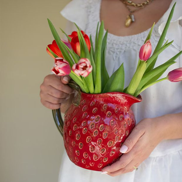 Cottage Farmhouse Ceramic Strawberry Pitcher | Antique Farm House
